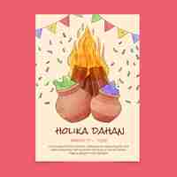 Free vector watercolor holika dahan vertical poster template