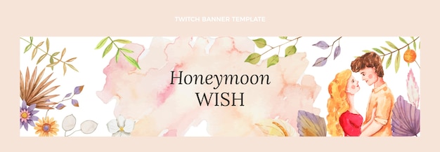 Free vector watercolor honeymoon twitch banner