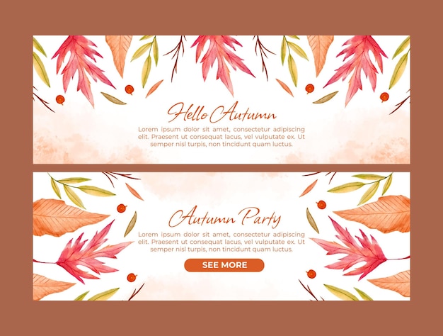 Free vector watercolor horizontal autumn banners set