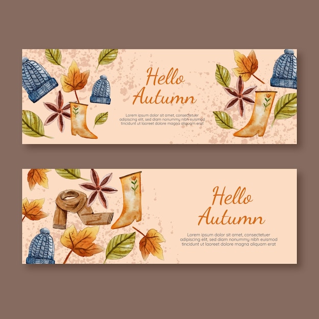 Free vector watercolor horizontal autumn banners set