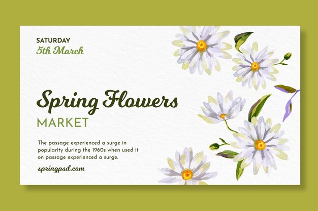 Watercolor horizontal banner for spring with flowers