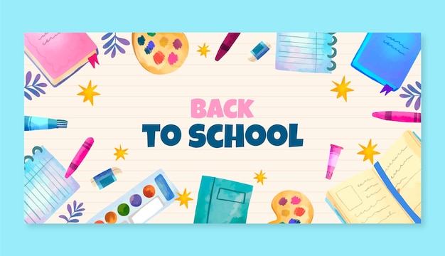 Watercolor horizontal banner template for back to school season