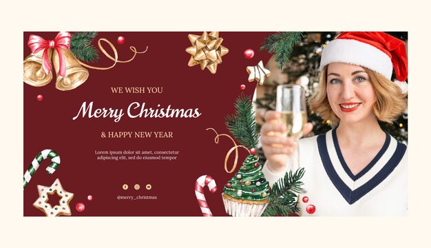 Watercolor horizontal banner template for christmas season