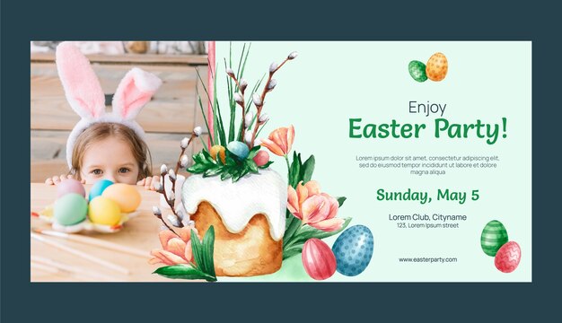 Watercolor horizontal banner template for easter holiday