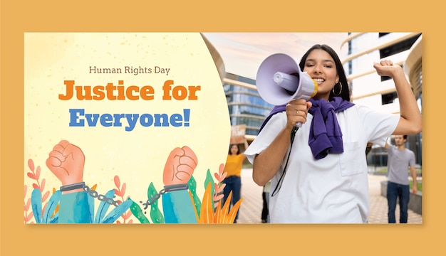 Free vector watercolor horizontal banner template for human rights day