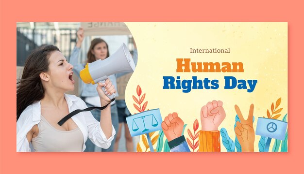 인권의 날을 위한 수채화 수평 배너 템플릿