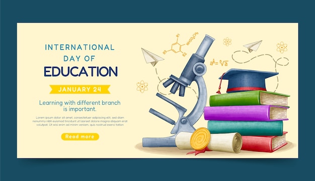 Free vector watercolor horizontal banner template for international day of education celebration