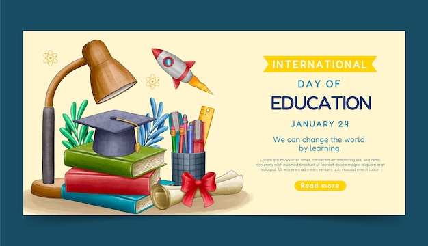 Free vector watercolor horizontal banner template for international day of education celebration