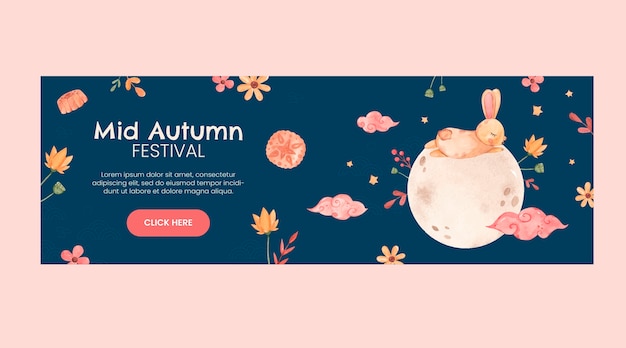 Vettore gratuito modello di banner orizzontale ad acquerello per la celebrazione del festival di metà autunno