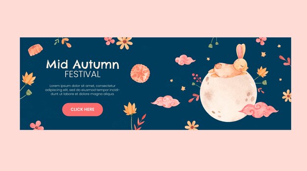 Watercolor horizontal banner template for mid-autumn festival celebration