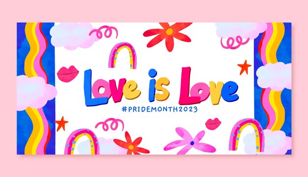 Watercolor horizontal banner template for pride month celebration