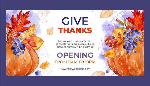 Watercolor horizontal banner template for thanksgiving celebration