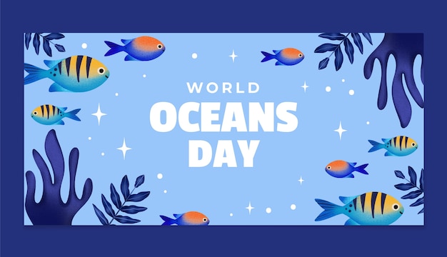 Modello di banner orizzontale dell'acquerello per la celebrazione della giornata mondiale degli oceani