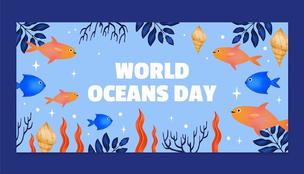 Watercolor horizontal banner template for world oceans day celebration