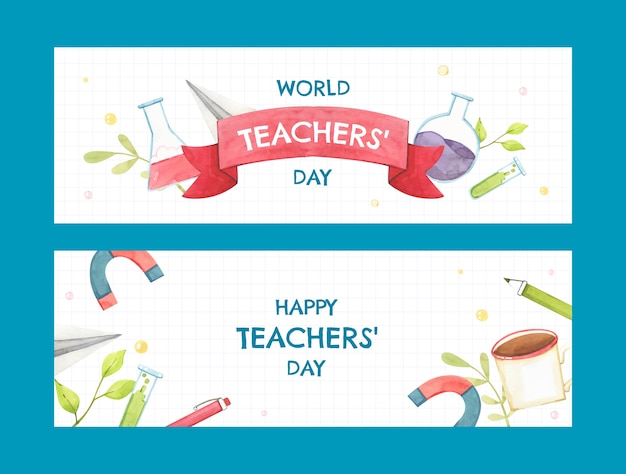 Free vector watercolor horizontal banner template for world teacher's day celebration