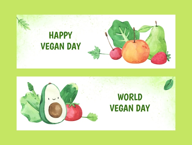 Free vector watercolor horizontal banner template for world vegan day celebration