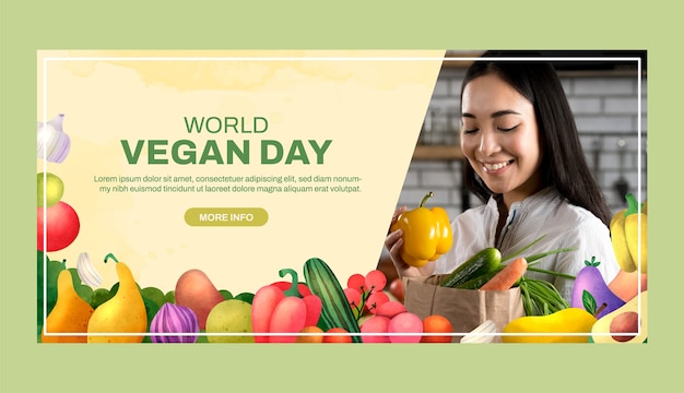 Watercolor horizontal banner template for world vegan day celebration