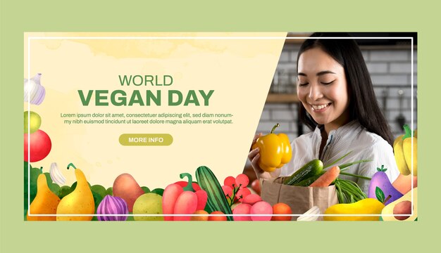 세계 채식주의의 날 축하를 위한 수채화 가로 배너 템플릿