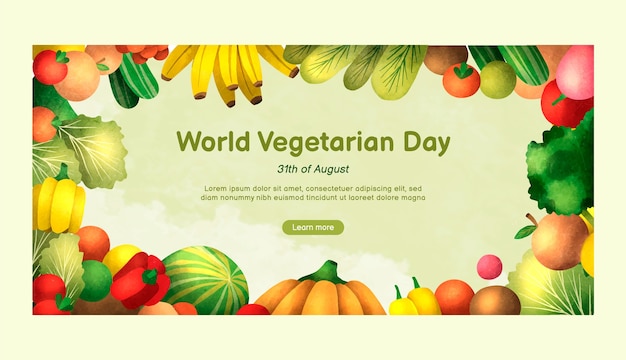 Modello di banner orizzontale ad acquerello per la giornata mondiale dei vegetariani