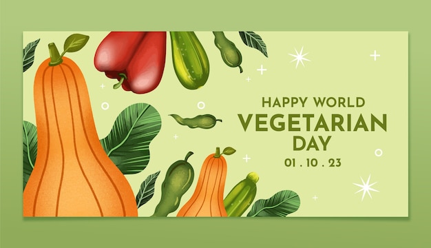 Modello di banner orizzontale ad acquerello per la giornata mondiale dei vegetariani