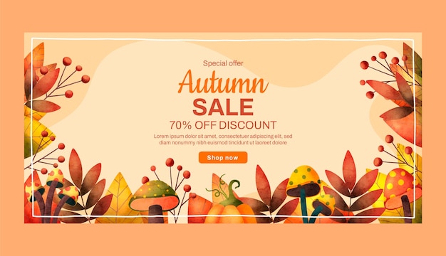 Free vector watercolor horizontal sale banner template for autumn