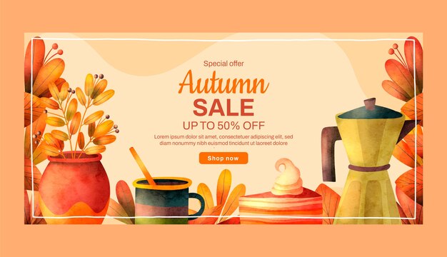 Watercolor horizontal sale banner template for autumn