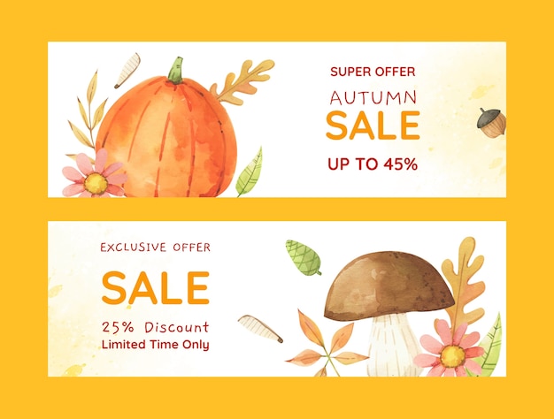 Watercolor horizontal sale banner template for fall season