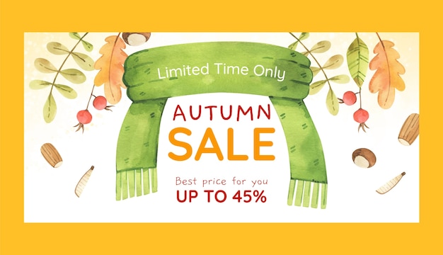 Free vector watercolor horizontal sale banner template for fall season