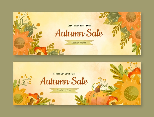 Free vector watercolor horizontal sale banner template for fall season