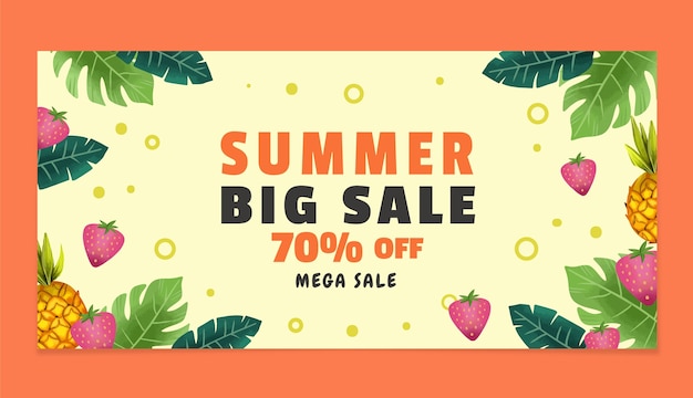 Free vector watercolor horizontal sale banner template for summertime