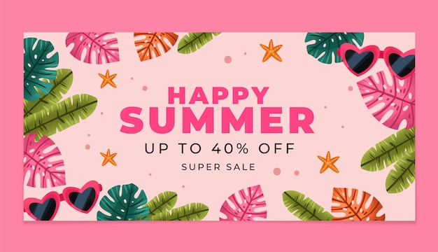 Watercolor horizontal sale banner template for summertime