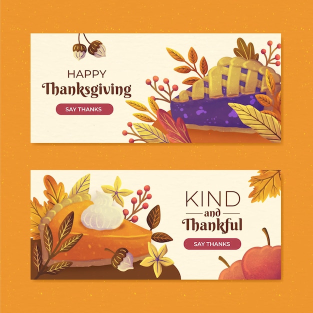 Free vector watercolor horizontal thanksgiving banners set