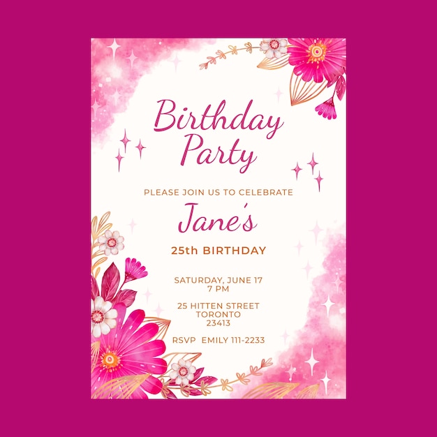 Free vector watercolor hot pink invitation