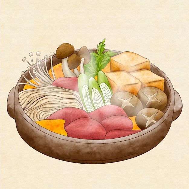 Watercolor hot pot illustration