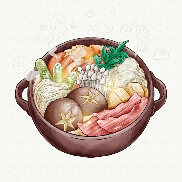 Watercolor hot pot illustration