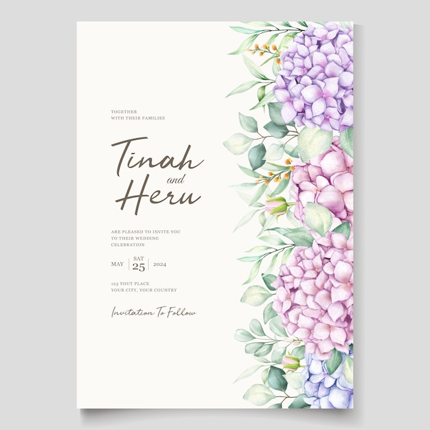 Watercolor hydrangea wedding invitation card template