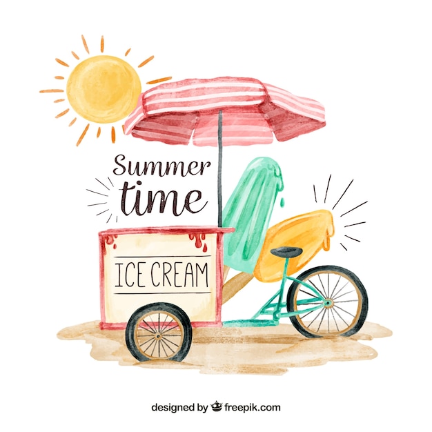 Watercolor ice cream cart background