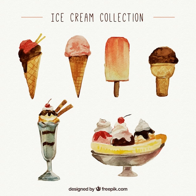 Free vector watercolor ice cream collection