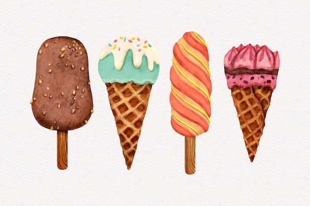 Free vector watercolor ice cream collection