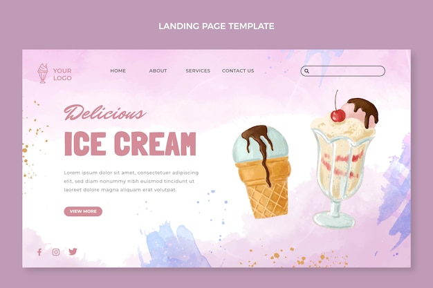 Free vector watercolor ice cream landing page