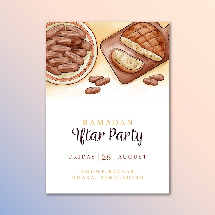 Free Vector watercolor iftar invitation template concept
