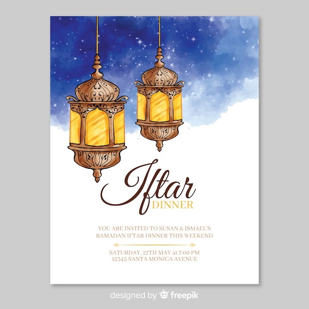 Vettore gratuito modello di invito iftar acquerello