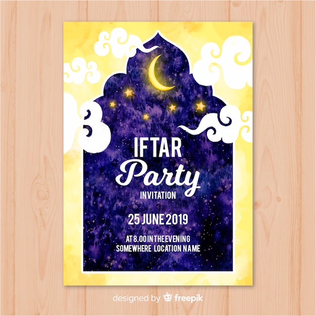 Free vector watercolor iftar invitation