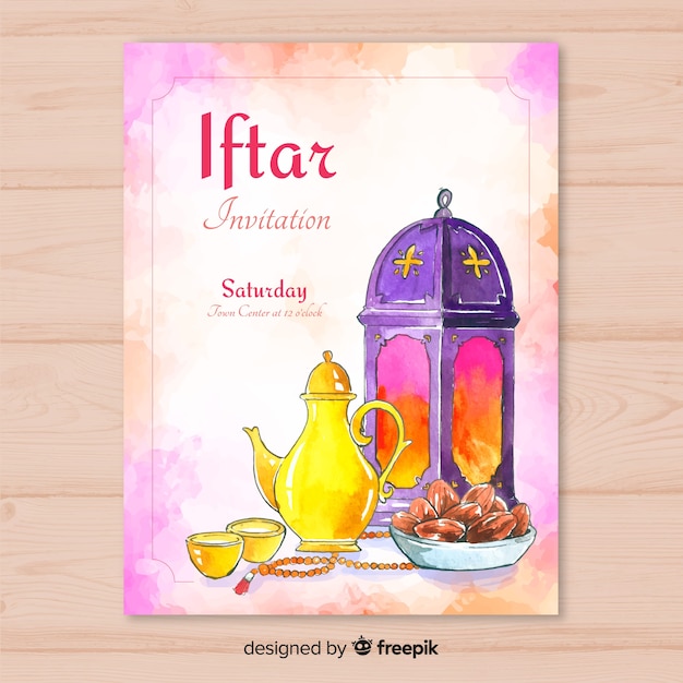 Free vector watercolor iftar invitation