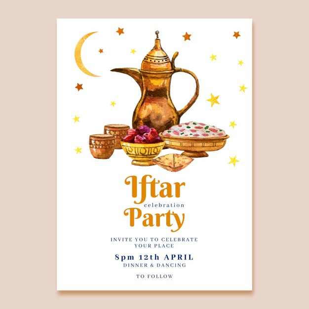 Watercolor iftar poster template