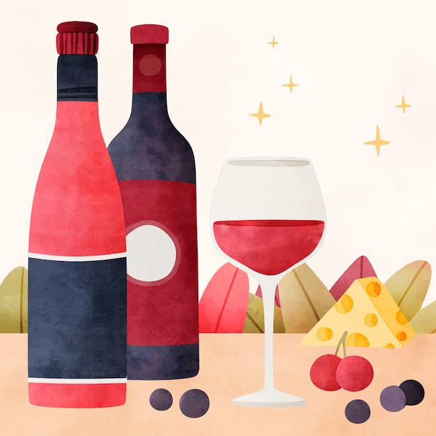 Vettore gratuito illustrazione dell'acquerello per la celebrazione del festival del vino francese beaujolais nouveau