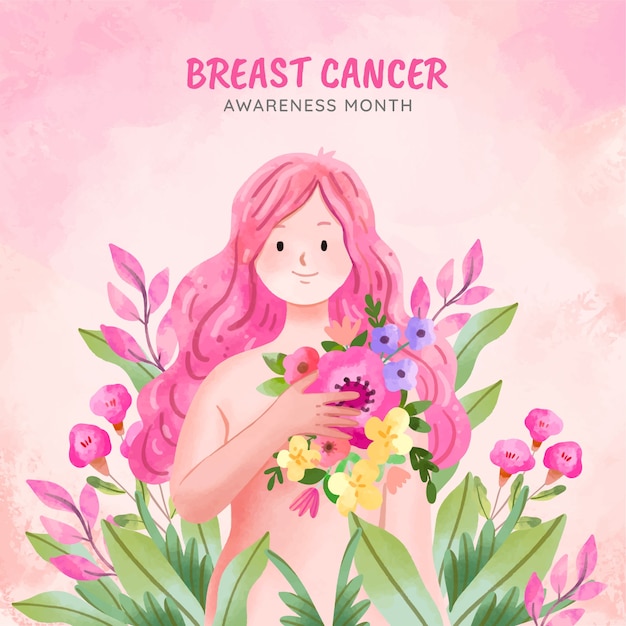 Watercolor illustration for breast cancer awareness month