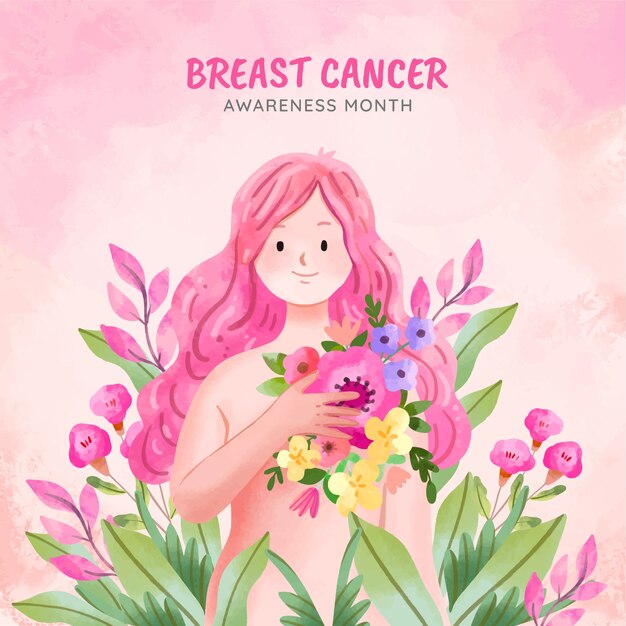 유방암 인식 달을 위한 수채화 일러스트레이션