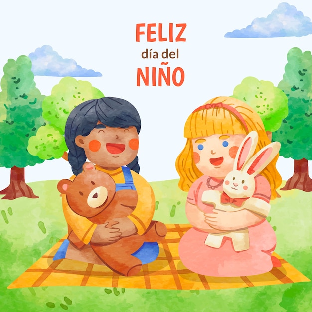 Free vector watercolor illustration for children's day celebration in spanish