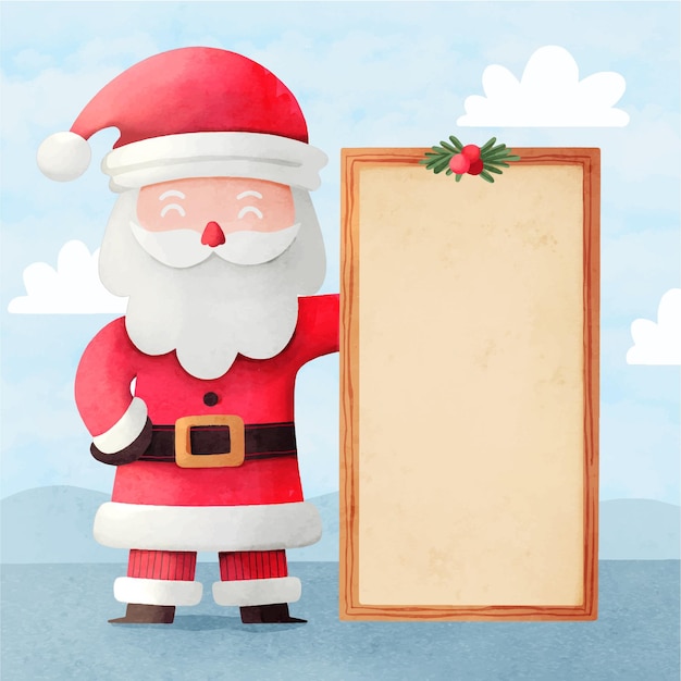 Free vector watercolor illustration of christmas character holding blank banner